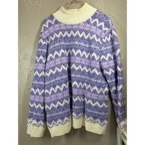 Talbots‎ Sweater Womens Purple Striped Long Sleeve Zig Zag Wool Blend Size XL